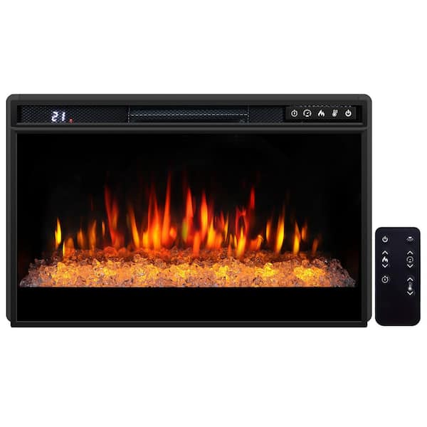 26 in. Recessed Electric Fireplace Inserts with Crystal,Remote Control,Timer,Black