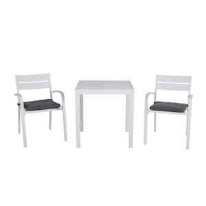 Patiorama 3-Piece Aluminum Outdoor Bistro Set with White Frame and Grey Cushions
