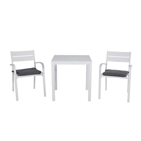 Freestyle Patiorama 3-Piece Aluminum Outdoor Bistro Set with White Frame and Grey Cushions