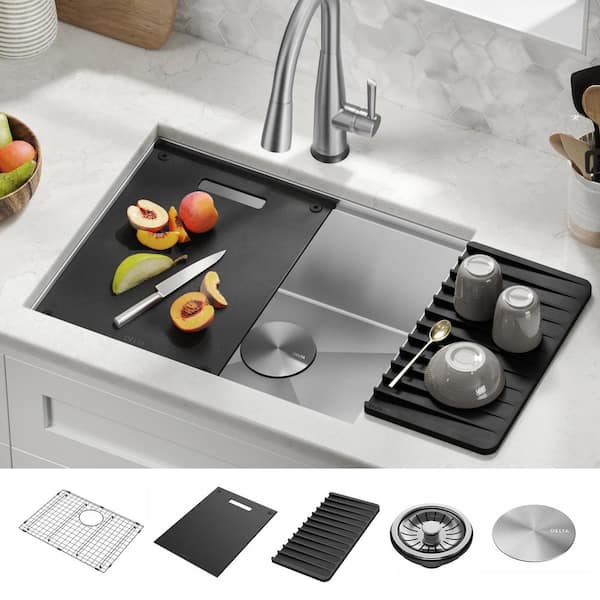 Rivet 16-Gauge Stainless Steel 23 in. Single Bowl Undermount Workstation Kitchen Sink with Accessories
