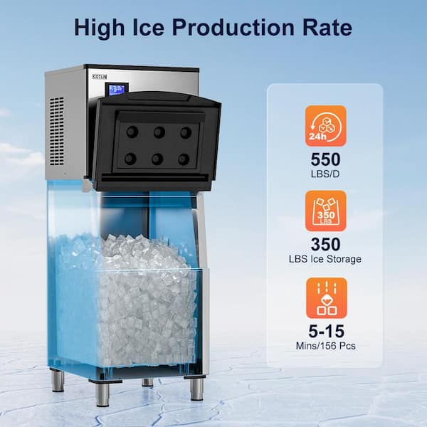 23 in. Production Per Day 550 lbs. Full Size Cubes Commercial Freestanding Ice Maker in Stainless Steel, ETL Listed