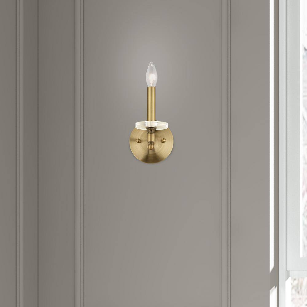 Antique Brass 1-Light Sconce with Clear Crystal Shade