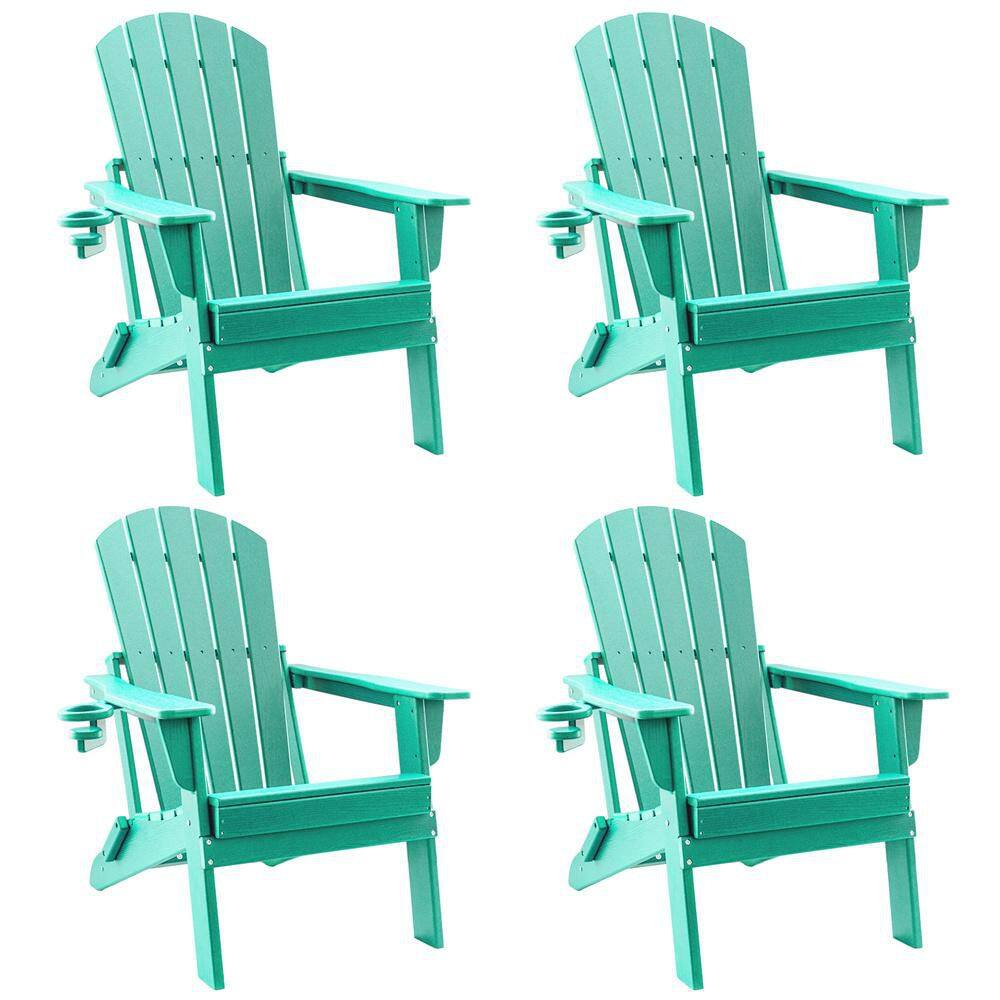 HDPE Green Folding Adirondack Chair W/ Cup Holder Weather-Resistant Low Maintenance supports 400 lbs. Aruba Blue 4 Pack price history on PriceWatchPro