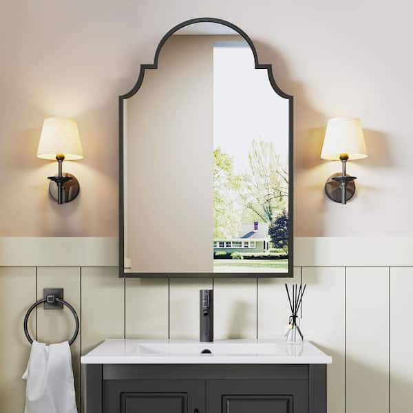 19.7 in. W x 29.9 in. H Transitional Arched Recessed/Surface Mount Medicine Cabinet with Mirror in Black