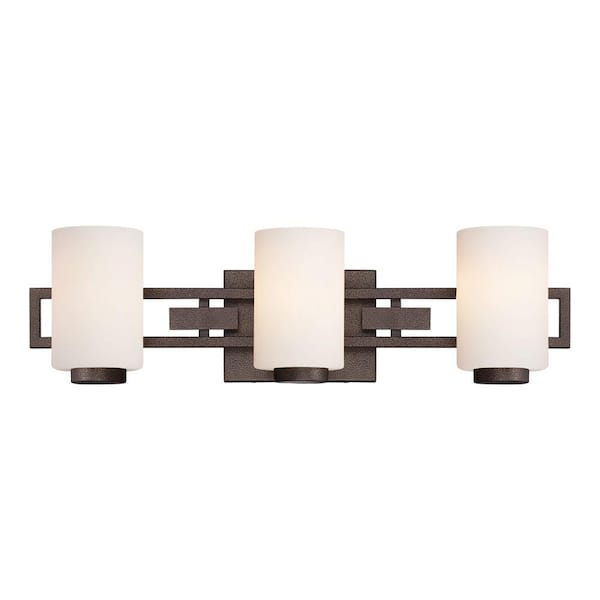 Designers Fountain Del Ray 24 in. 3-Light Flemish Bronze Modern Vanity with White Opal Glass Shades