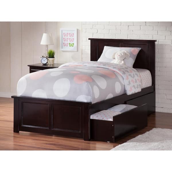 AFI Madison Espresso Twin Solid Wood Storage Platform Bed with Matching Foot Board and 2 Bed Drawers