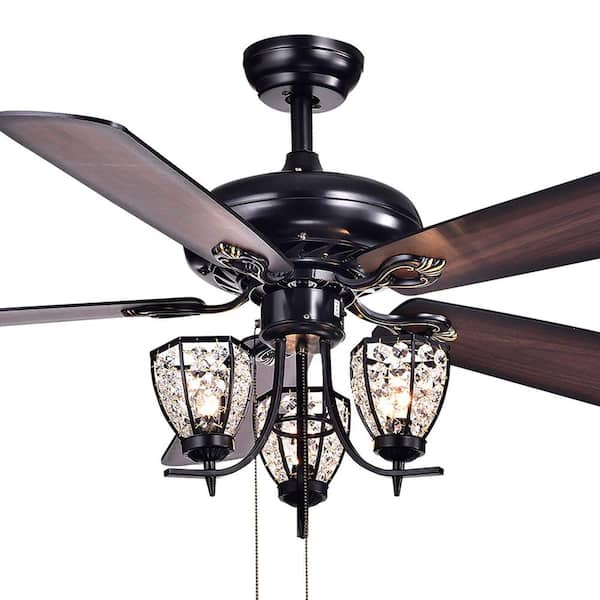 Warehouse of Tiffany Mirabelle 52 in. Indoor Black Ceiling Fan with Light Kit