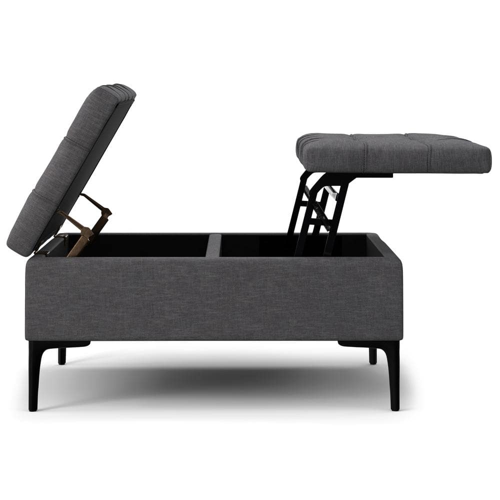 Slate Grey Tufted Lift-Top Storage Cocktail Ottoman