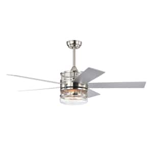 52 in. Contemporary Indoor Nickel Silver 2-Light Ceiling Fan Light with Crystal Shade and Adjustable Height