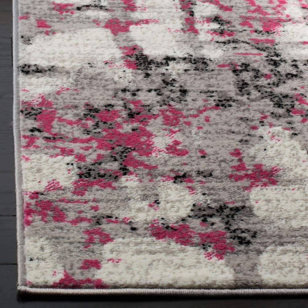 Gray and Pink Abstract 9' x 12' Washable Area Rug