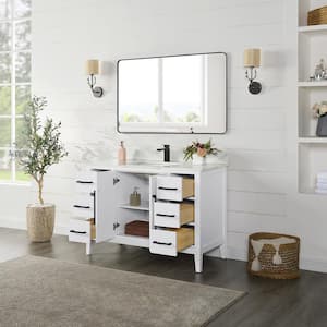 Laurel 48 in. W x 22 in. D x 34 in. H Single Sink Bath Vanity in White with Calacatta White Quartz Top and Mirror