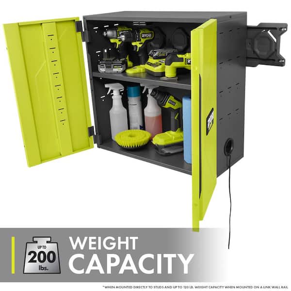 LINK Wall Cabinet with LINK 7-Piece Wall Storage Kit and LINK Cleaning Shelf