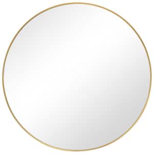 34 in. x 34 in. Modern Gold Round Shape Sleek Metal Framed Decorative Mirror