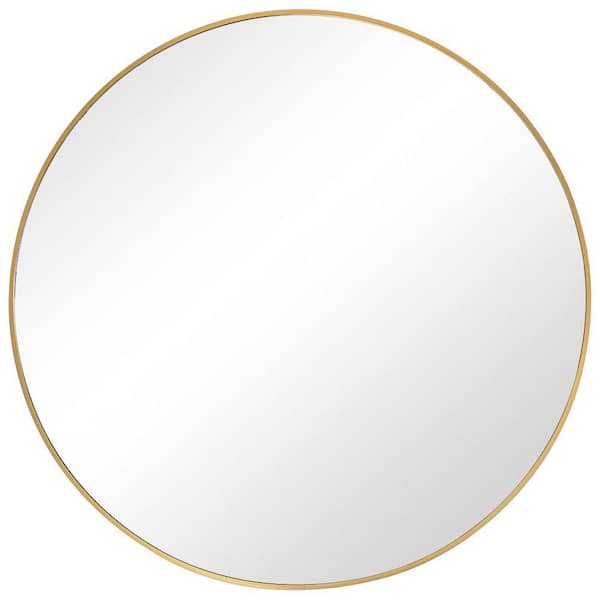 Benjara 34 in. x 34 in. Modern Gold Round Shape Sleek Metal Framed Decorative Mirror