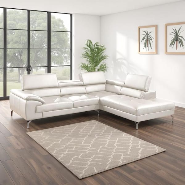 Doel 42 in. Pillow topped 2-Piece Faux Leather L-Shaped Sectional Sofa Set in White and Chrome