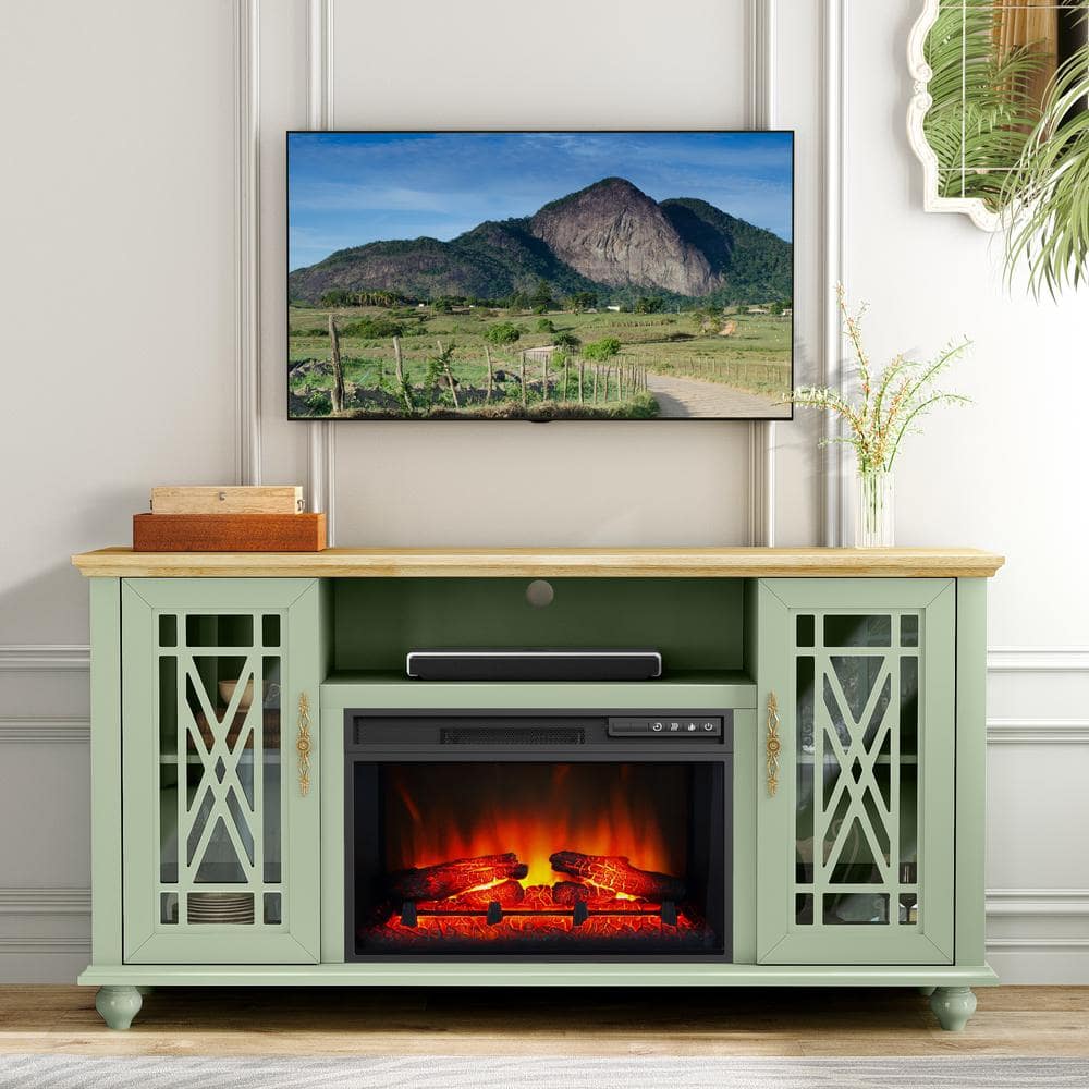 FESTIVO 62 in. Freestanding Electric Fireplace TV Stand in Green