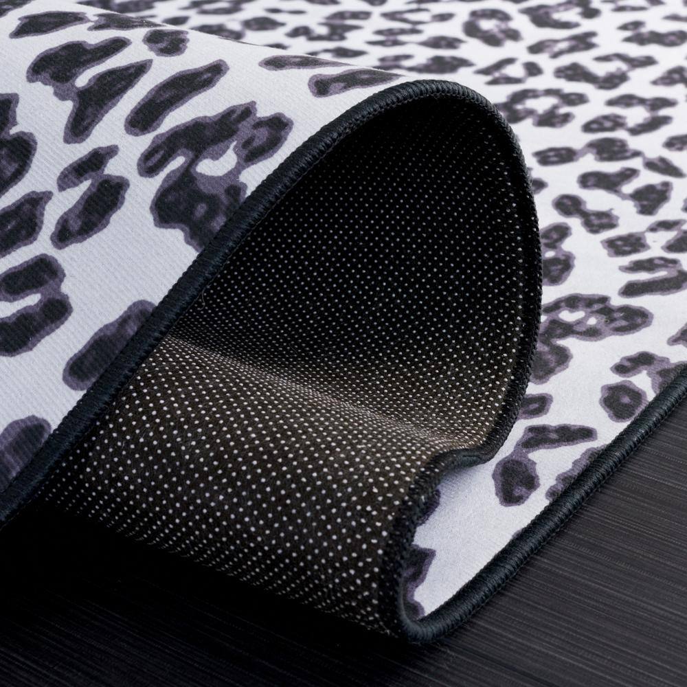Black and Ivory Faux Fur Animal Print Washable Rug