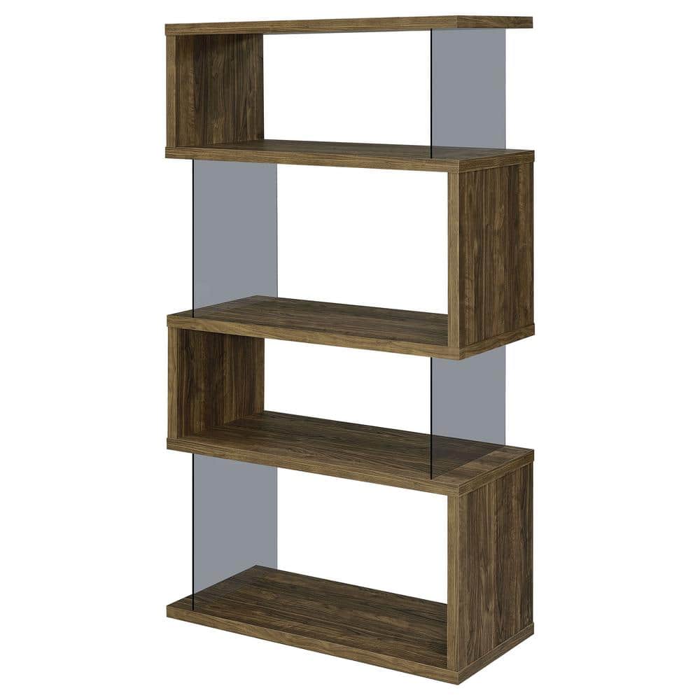 63" Walnut and Glass Zig Zag Bookcase