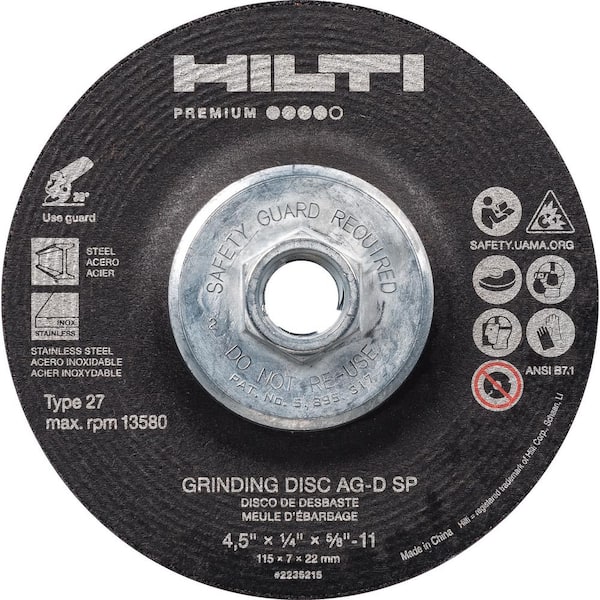 Hilti 4.5 in. x 1/4 in. x 5/8 in. 11 AG-D SP Type 27 with Hub Premium Zirconium Grinding Disc (10-Pack)