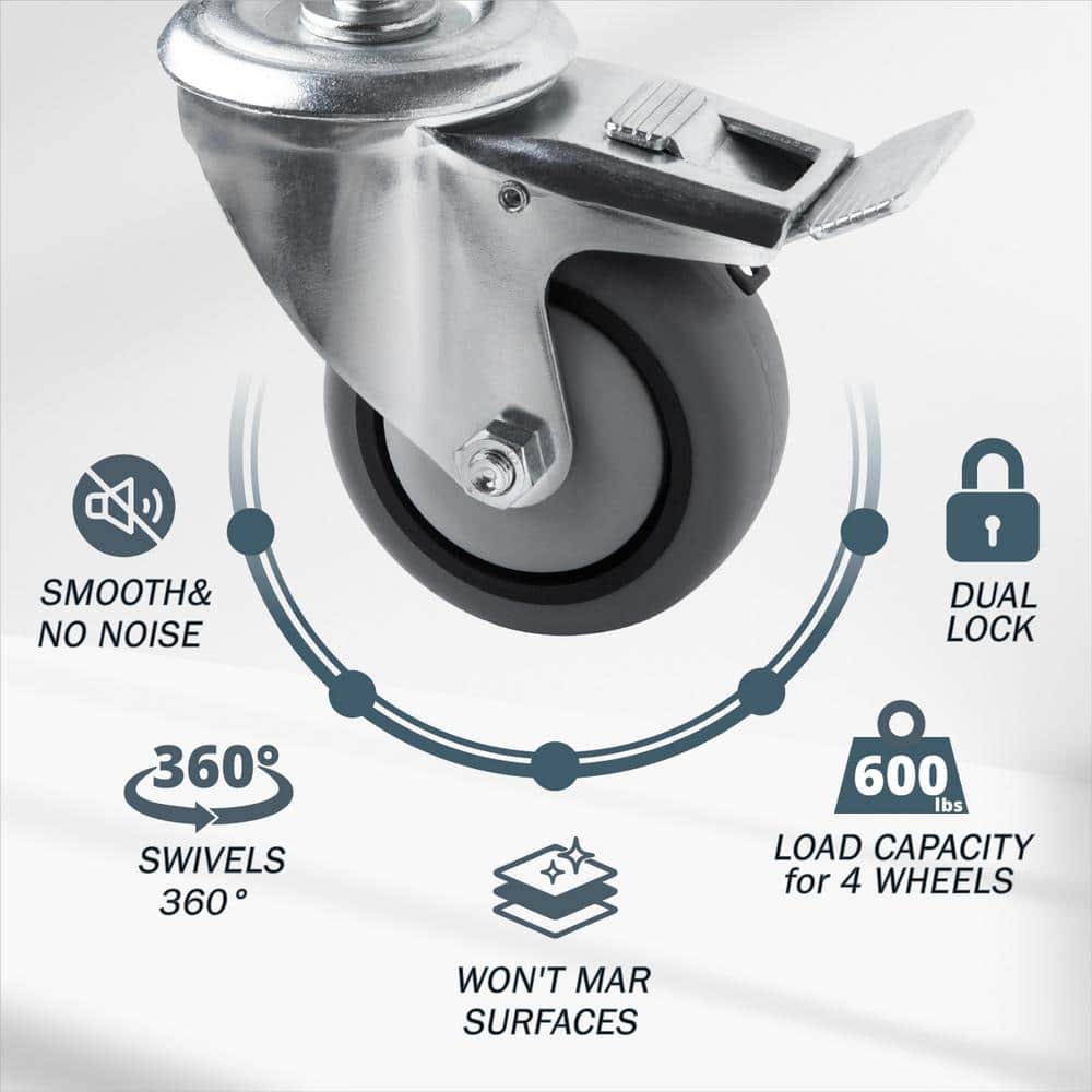 POWERTEC 3" Gray TPR Dual Locking Swivel Caster Wheels, Set of 4