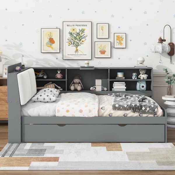 Harper & Bright Designs Gray Wood Frame Full Platform Bed with