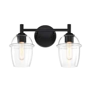 Summer Jazz 16 in. 2-Light Matte Black Vanity Light with Clear Glass Shades for Bathrooms