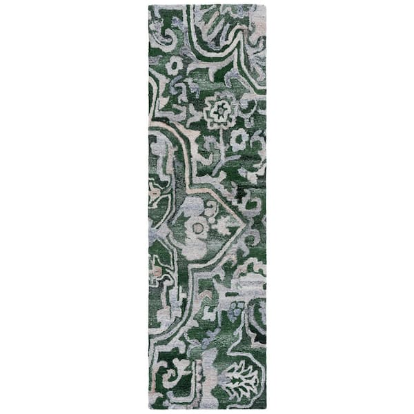 Marquee 2 ft. x 8 ft. Green/Beige Abstract Floral Runner Rug