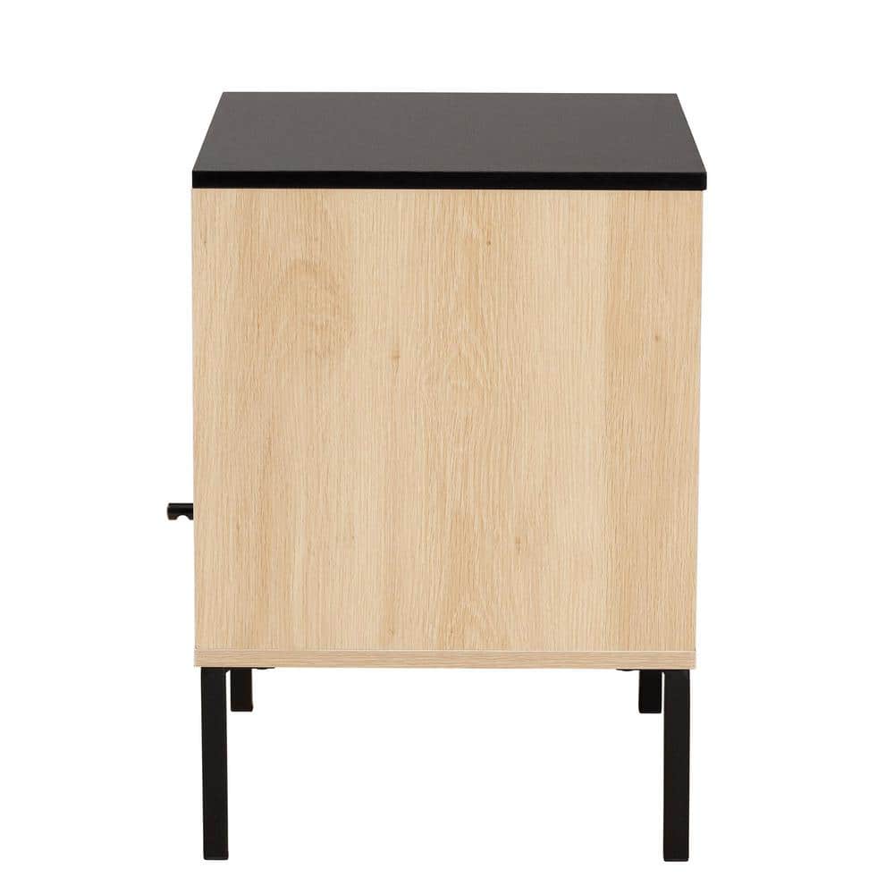 Felton Two-Tone Black Gold Metal and Light Brown Wood End Table with Storage
