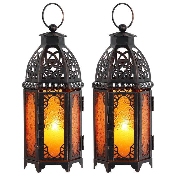 MOEPISY (Set of 2) 11 in. H Amber Metal and Glass Moroccan