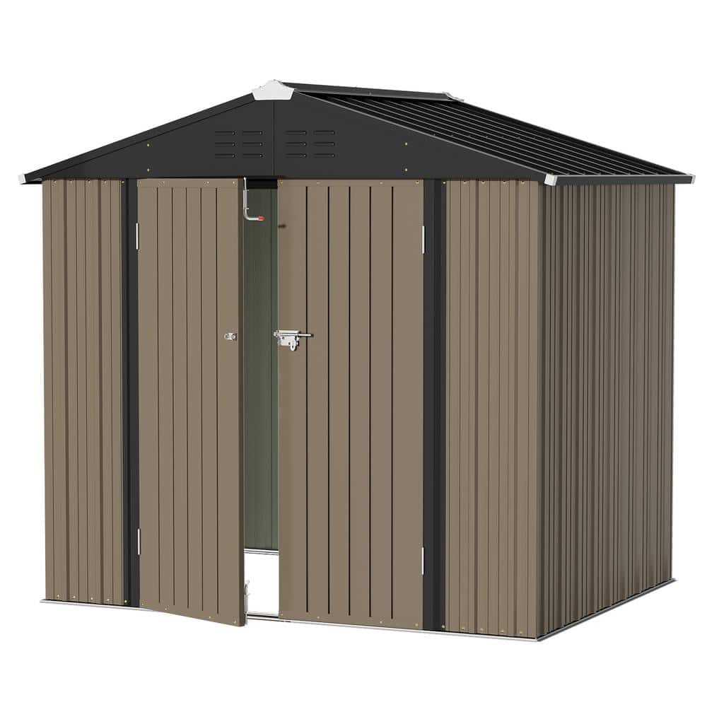 8 ft. x 6 ft. Brown Metal Outdoor Storage Shed with Sloping Roof