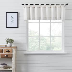 Stitched Burlap 72 in. L x 16 in. W Tab Top Cotton Valance in Soft White Dove Grey