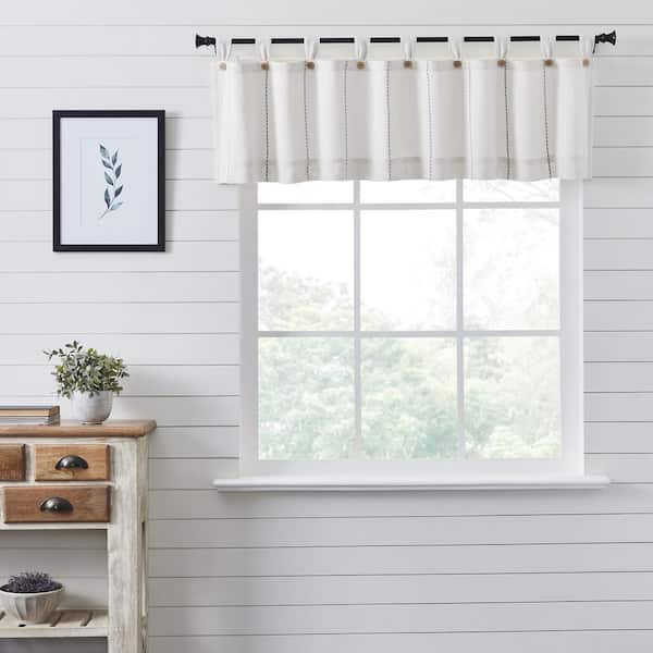 VHC BRANDS Stitched Burlap 72 in. L x 16 in. W Tab Top Cotton Valance in Soft White Dove Grey