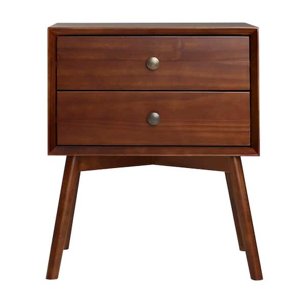 Walker Edison Furniture Company Mid Century Modern Contemporary Transitional 2-Drawer Solid Wood Walnut Night Stand