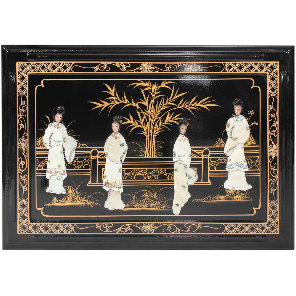 Elegant Elmwood Black Lacquer Nesting Tables with Mother of Pearl Inlay