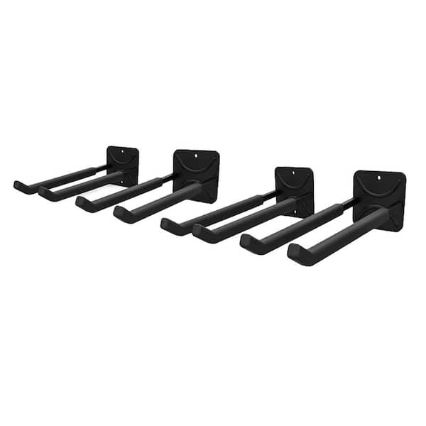 4 Pack 13.7 in. Black Steel Heavy Duty Double Hooks Wall Rack with Hardware for Garage and Home Organization
