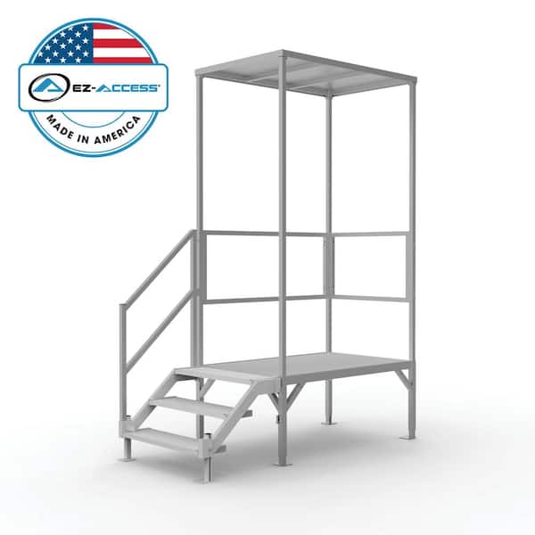 EZ-ACCESS FORTRESS 23 in. to 34 in. H OSHA Compliant Aluminum 3-Riser Stair System with Platform and Canopy