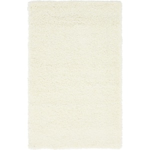 Solid Shag Snow White 3 ft. x 5 ft. Area Rug