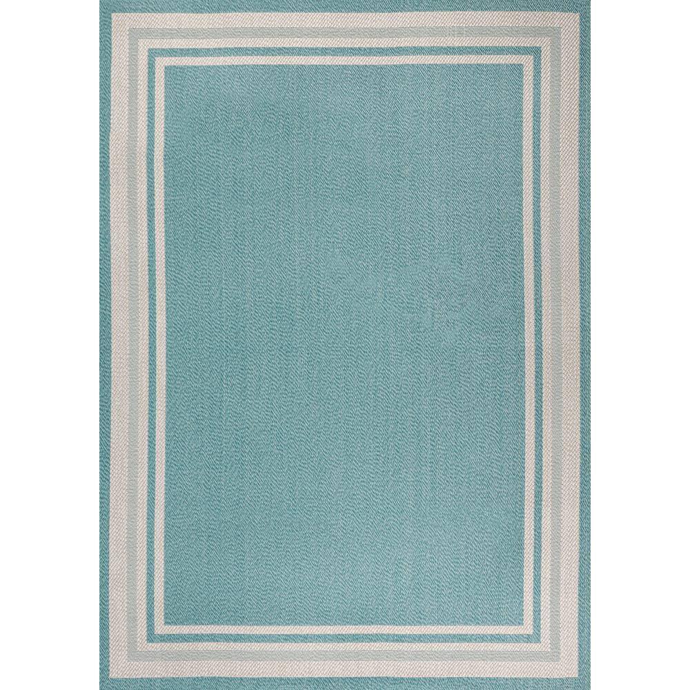 Aqua and Beige 3' x 5' Modern Stripe Synthetic Indoor/Outdoor Rug