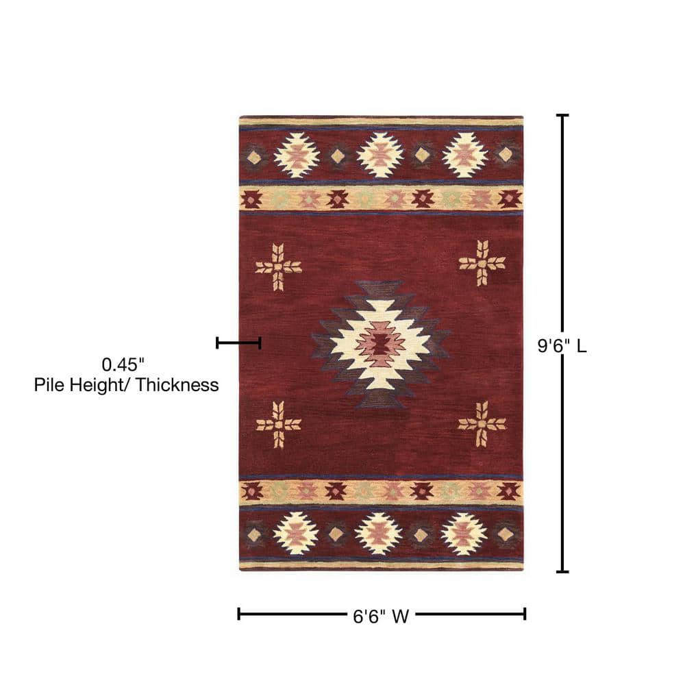 Burgundy Hand-Tufted Wool Rectangular Tribal Rug 6'6" x 9'6"