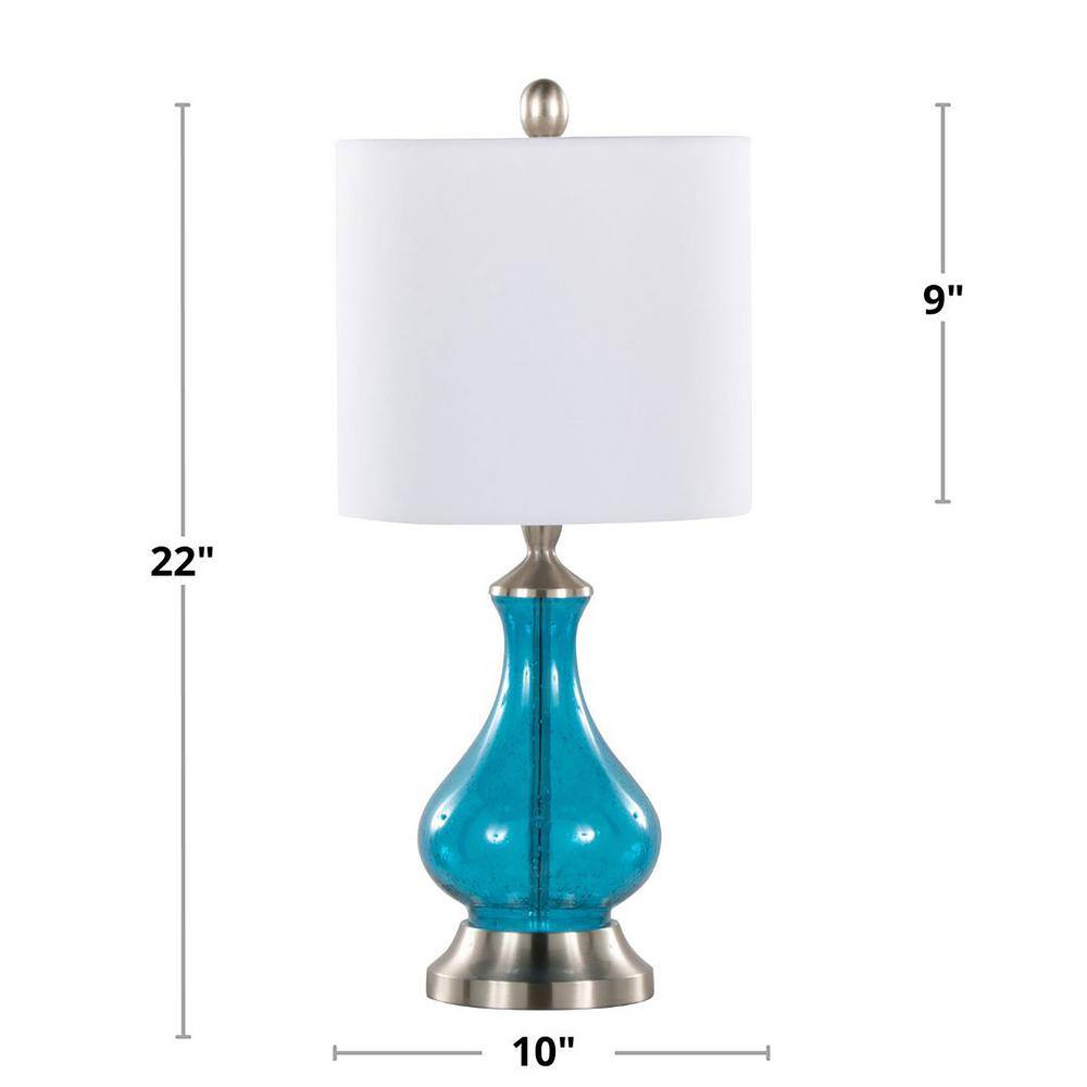 Jasmine 22" Blue Seeded Glass Table Lamp with White Linen Shade