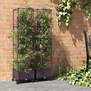 Black Metal Rectangular Indoor/Outdoor Planter Raised Garden Bed with Planter Box and Trellis Adjustable Height (2-Pack)