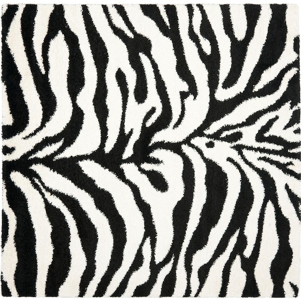 SAFAVIEH Florida Shag Ivory/Black 5 ft. x 5 ft. Square Animal Print Area Rug