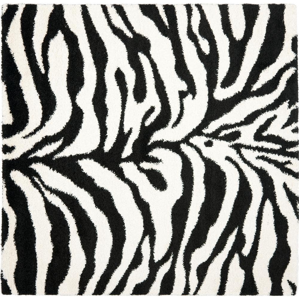Florida Shag Ivory/Black 7 ft. x 7 ft. Square Animal Print Area Rug