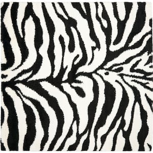 Florida Shag Ivory/Black 7 ft. x 7 ft. Square Animal Print Area Rug