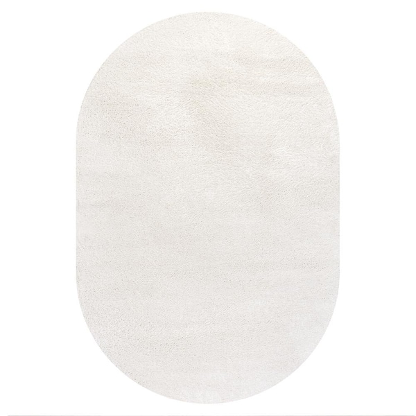 Haze Solid Low-Pile Cream 5 ft. x 8 ft. Oval Area Rug
