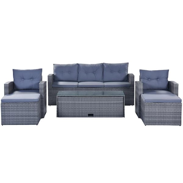 ATHMILE 27.56 in W Square Arm 6-piece Straight Fabric Sectional Sofa in Gray
