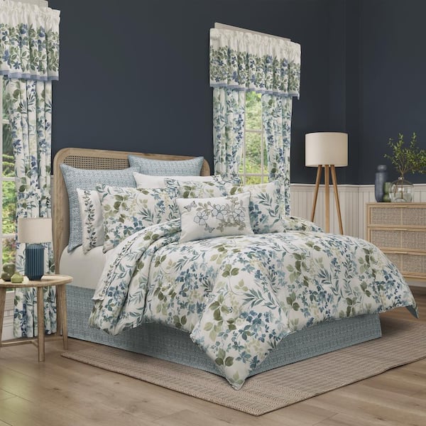 Evergreen 4-Pieces Blue Polyester Queen Comforter Set