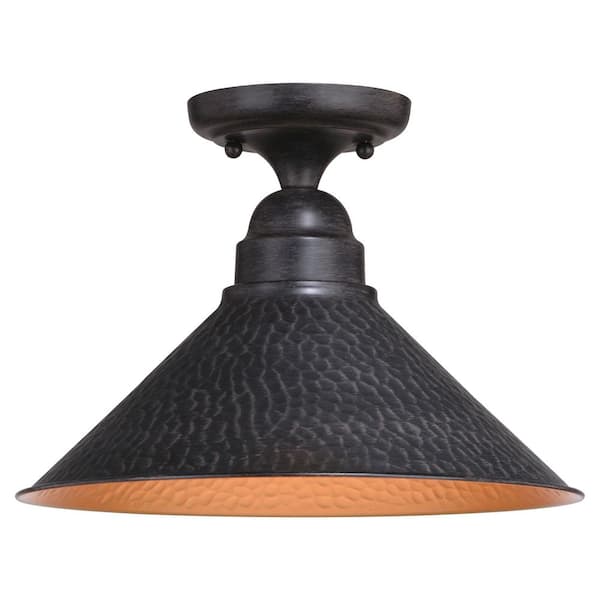 Outland Hammered Metal Bronze Rustic Outdoor Semi Flush Mount 1-Light Ceiling Light