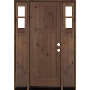 60 in. x 96 in. Alder 3 Panel Left-Hand/Inswing Clear Glass Provincial Stain Wood Prehung Front Door with Sidelites