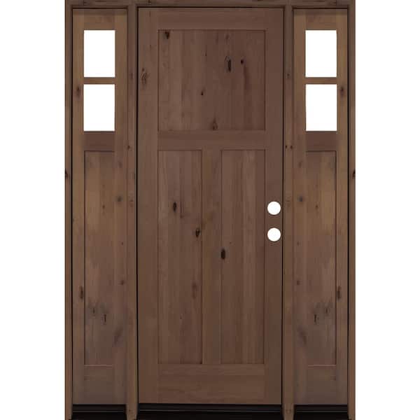 Krosswood Doors 64 in. x 96 in. Alder 3-Panel Left-Hand/Inswing Clear Glass Provincial Stain Wood Prehung Front Door with Sidelites